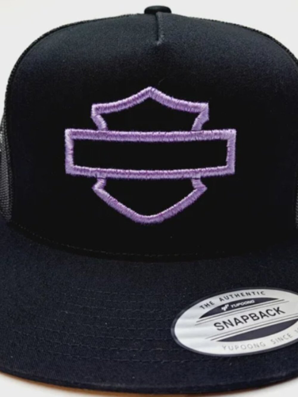 Black Flat Bill Yupoong Purple Harley Bar Shield Embroidery Snapback Hat Cap